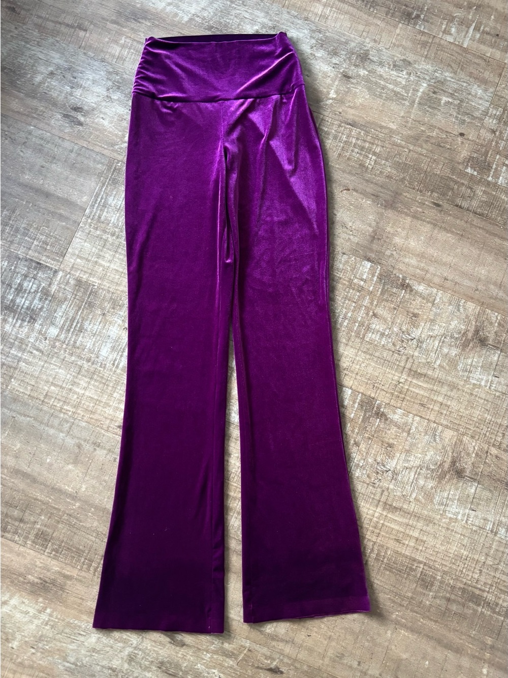 Norma Kamali raspberry Fuscia Velvet HW Flare Stretch Pant Size Small